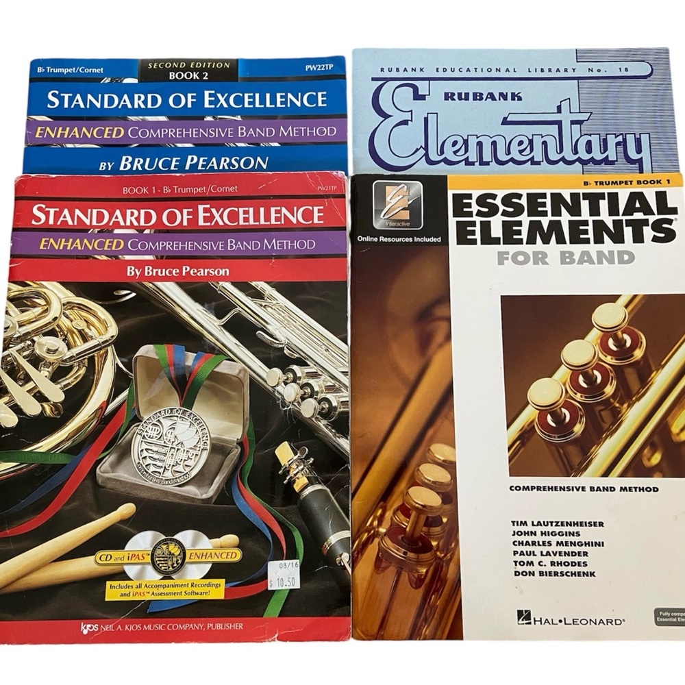 Set 4 Trumpet Practice Books- Standard of Excellence, Rubank, Essential Elements